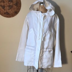 100% linen drawstring hooded zip front jkt